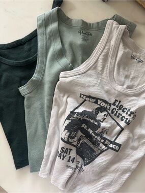 Brandy Melville tank bundle teal/graphic white/ dark grey one size cotton